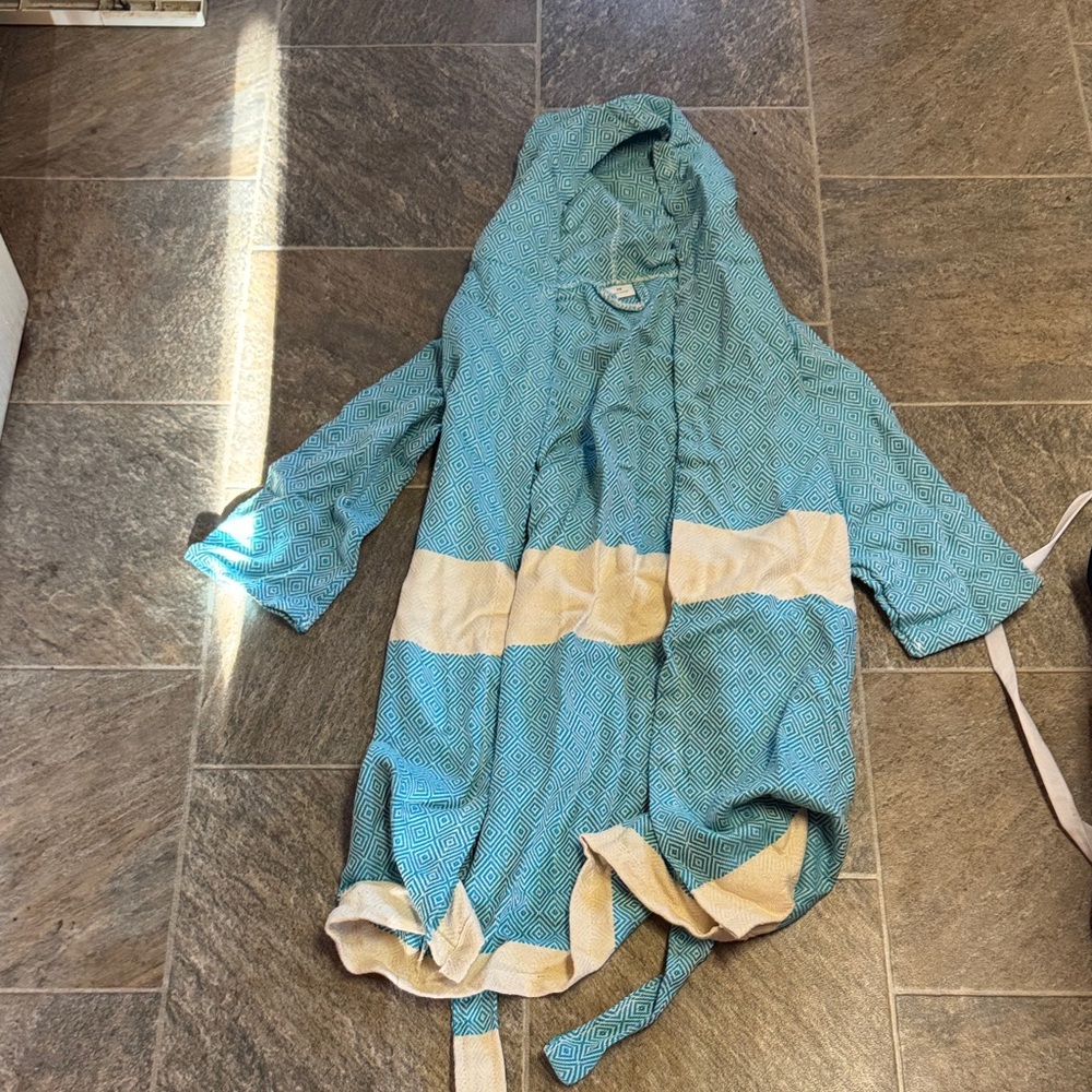 Blue and Cream Hooded Robe